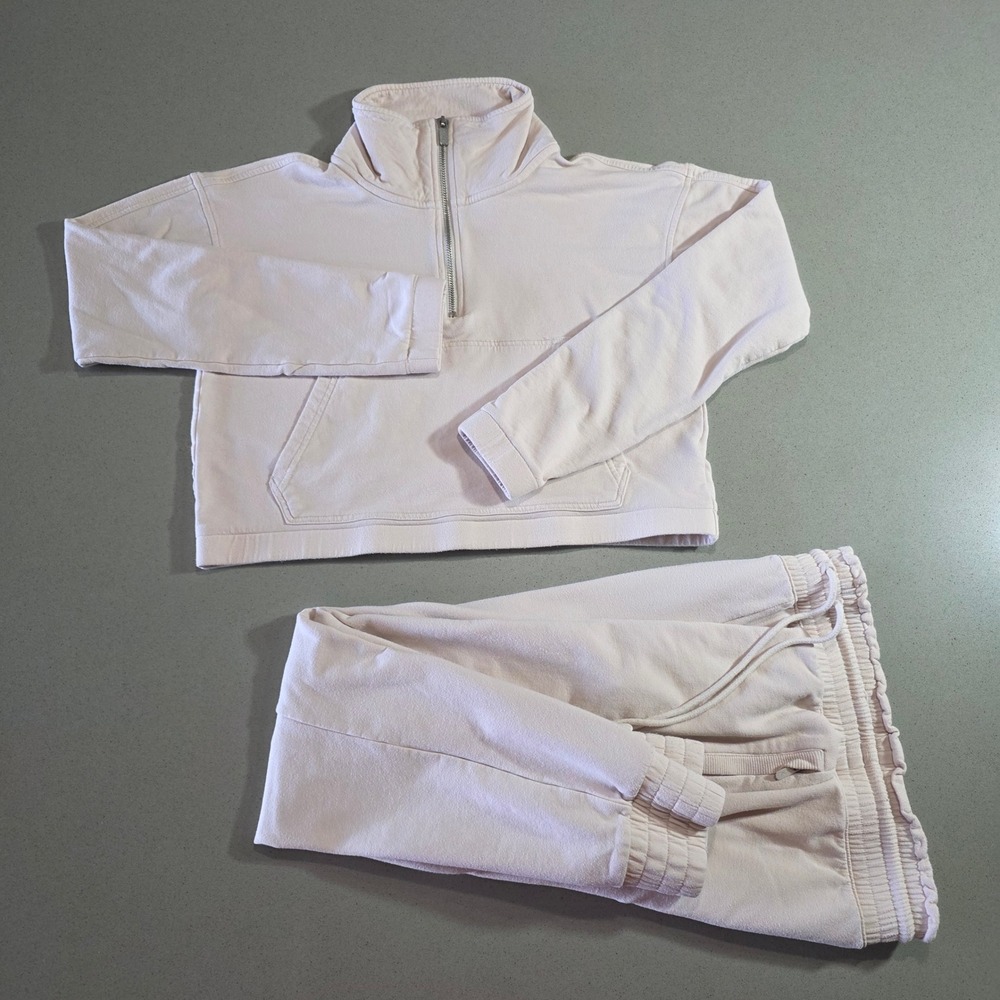 FLX Womens 2 Piece Lounge Set XS Pink Quarter Zip Cropped Sweatshirt Joggers